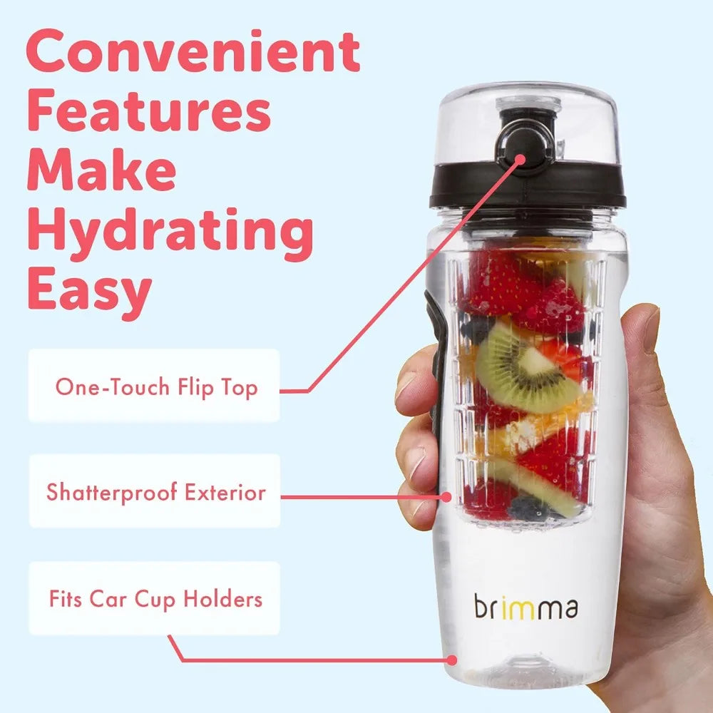 Fruit Infuser Water Bottle 32 oz Large Leak proof Plastic Fruit Infusion Water Bottle for Gym Camping and Travel