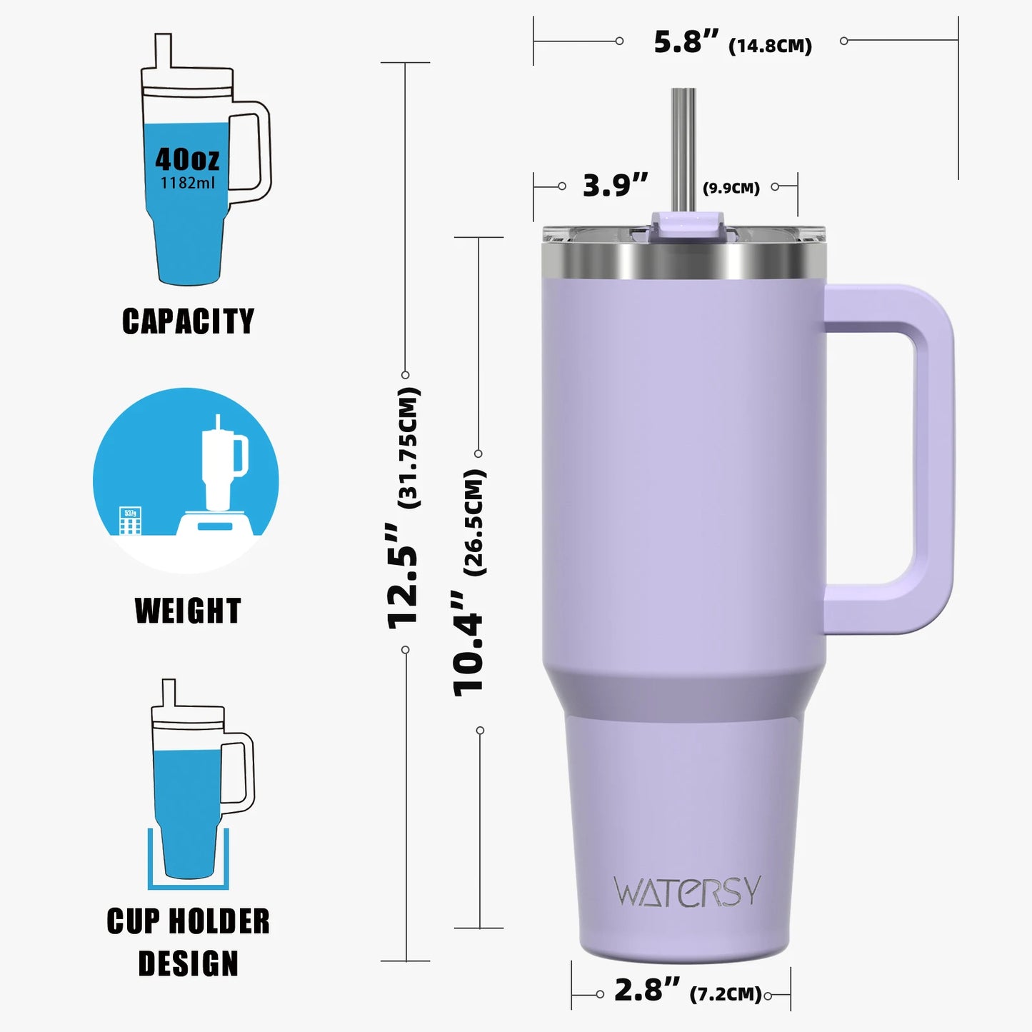 900/1200 ml isolierter Becher mit Griff und Strohhalmdeckel, 40 oz große Edelstahl-Wasserflasche, Thermobecher fürs Büro und Zuhause