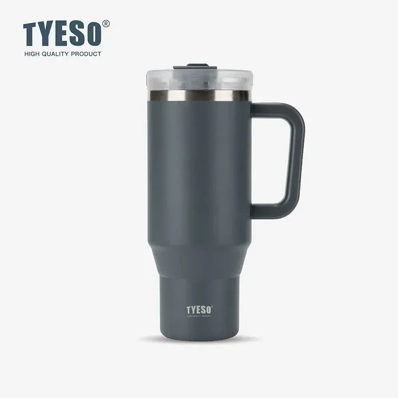 Tyeso 900/1200ML Tumbler Bottle Stainless Steel Car Mug With Handle Straw Thermal Iced Travel Vacuum Insulated Coffee Hot Cup - Gabriel