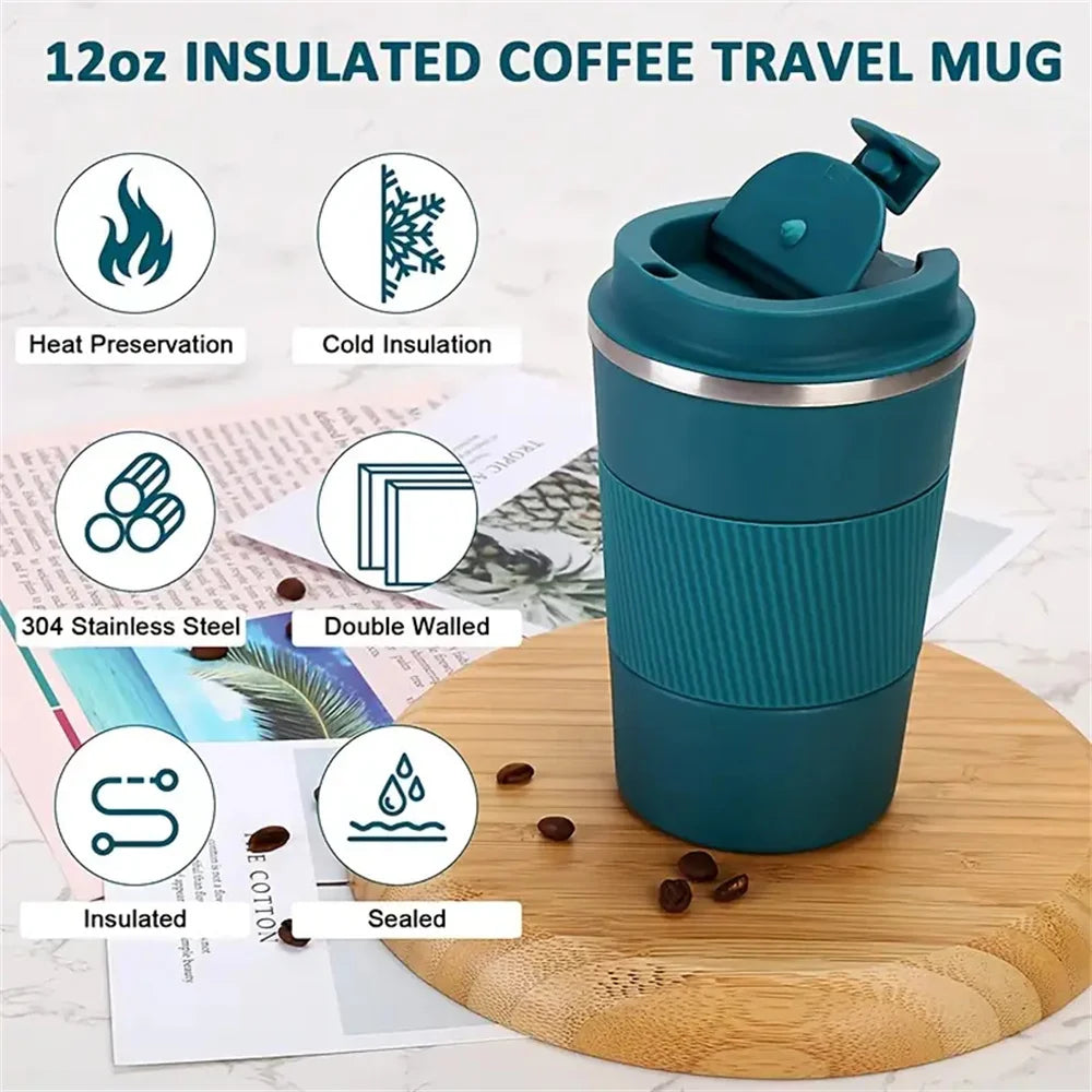 Stainless Steel Insulated Cup 12.85/17.25oz Double-layer Leak-Proof Travel Mug For Outdoor Sports Car Use Portable Vacuum Bottle