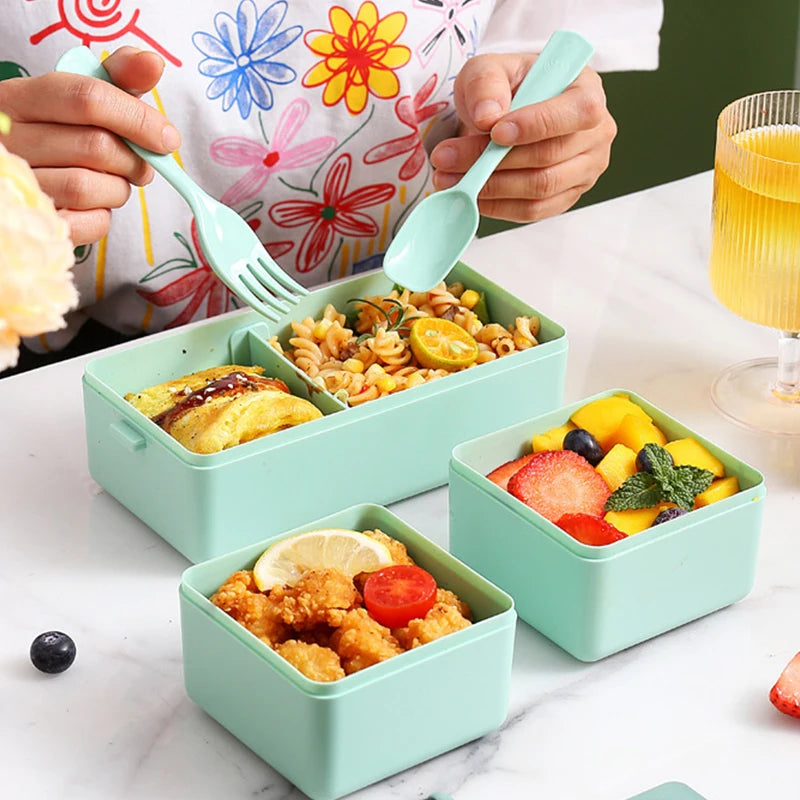 Plastic Compartmentalized Lunch Box Can Be Microwave Heated Office Worker Lunch Box with Double Compartmentalized Tableware