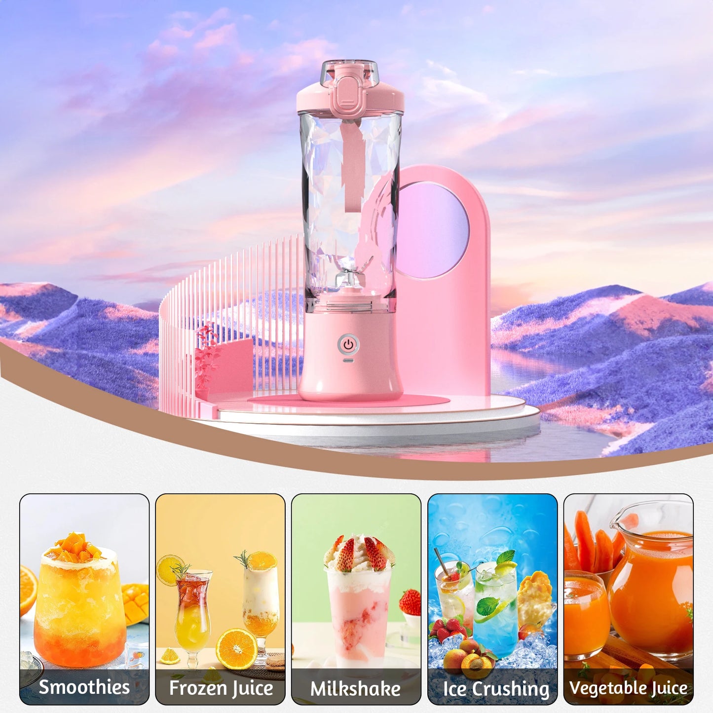 600ml Portable Blender Juicer Cup Handheld for Shakes and Smoothies 150W Waterproof Rechargeable for Travel Sports Home Office