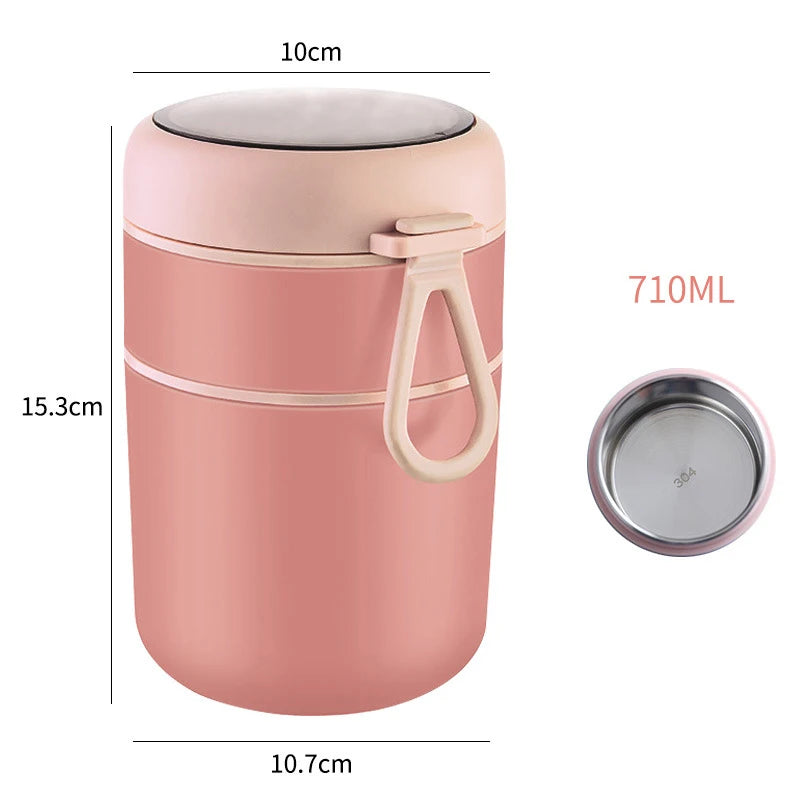 Stainless Steel Insulated Lunch Box Barrel Double-Layer Japanese Soup Cup  Sealed Breakfast Cup With Cover Spoon Bento Box