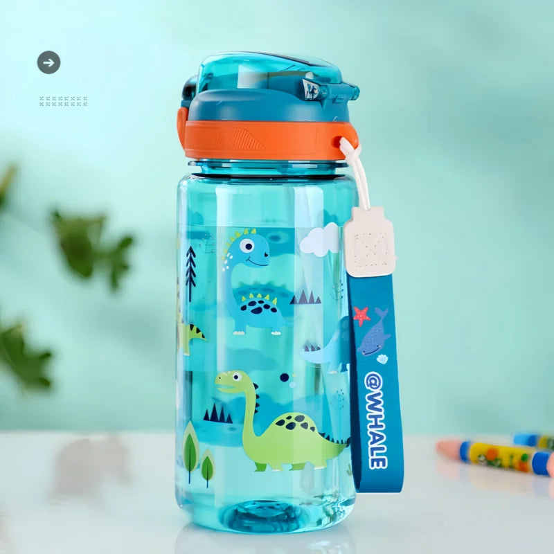 600ml Dinosaur Water Bottle For Kids Water Sippy Cup With Silicone Straw Leakproof Plastic Water Bottles Summer Kids Water Cup