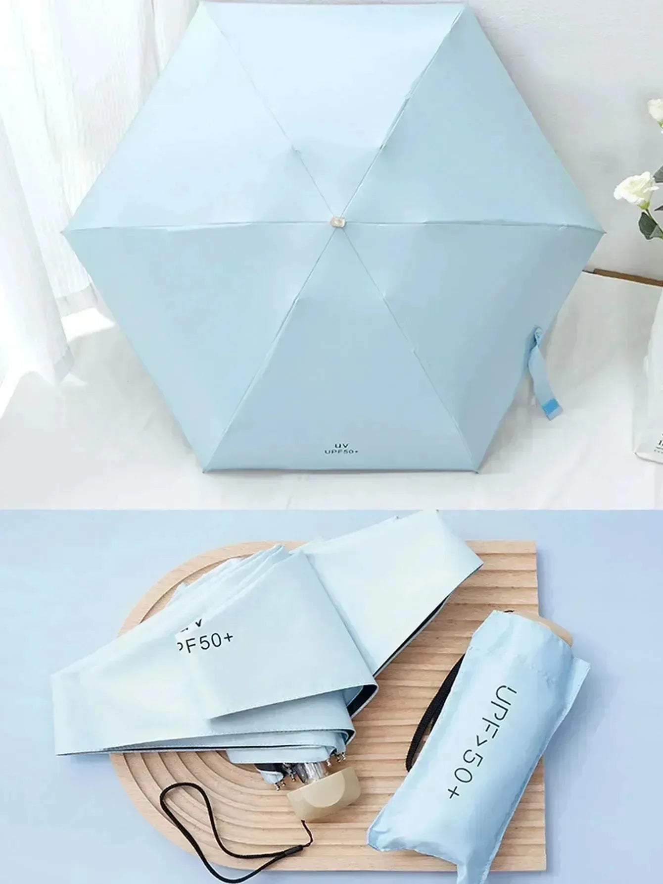 Mini sunshade, flat, manual sunscreen, portable sunshade, good-looking, sunny and rainy umbrella, foldable, compact