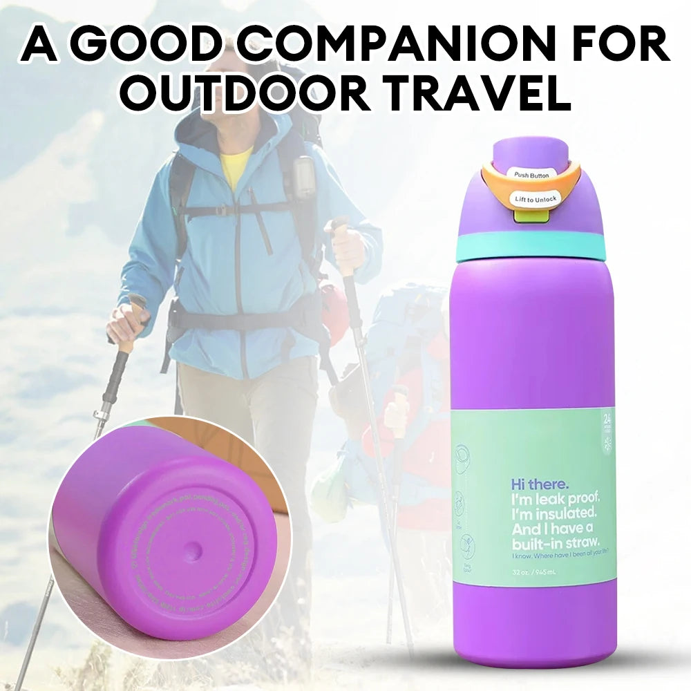 32OZ Vacuum Insulated Water Bottle with Straw Stainless Steel Water Bottle for Outdoor Sports Camping Hiking Thermal Cup