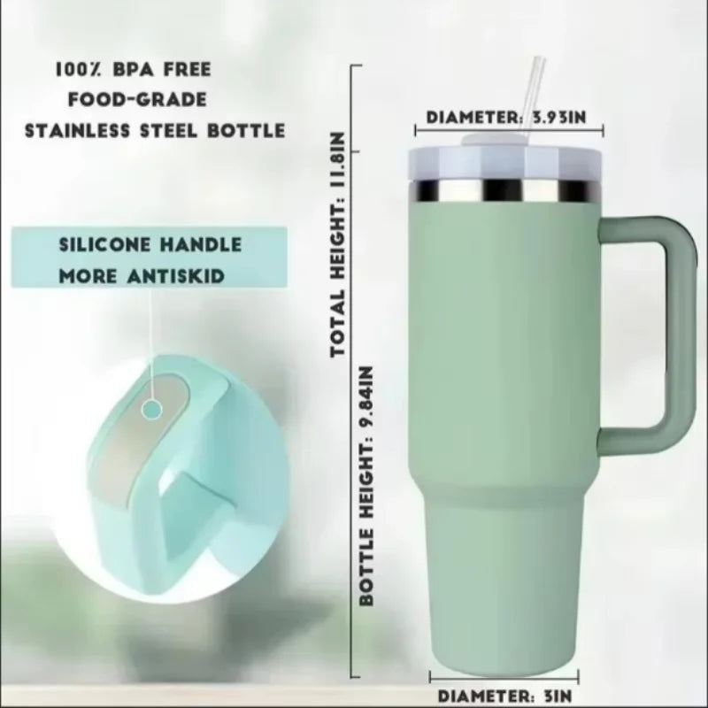 40oz 1200ML High Quality Insulated Tumbler with Handle Straw Double Wall Thermal Iced Travel Cup Coffee Cup Perfect Gift