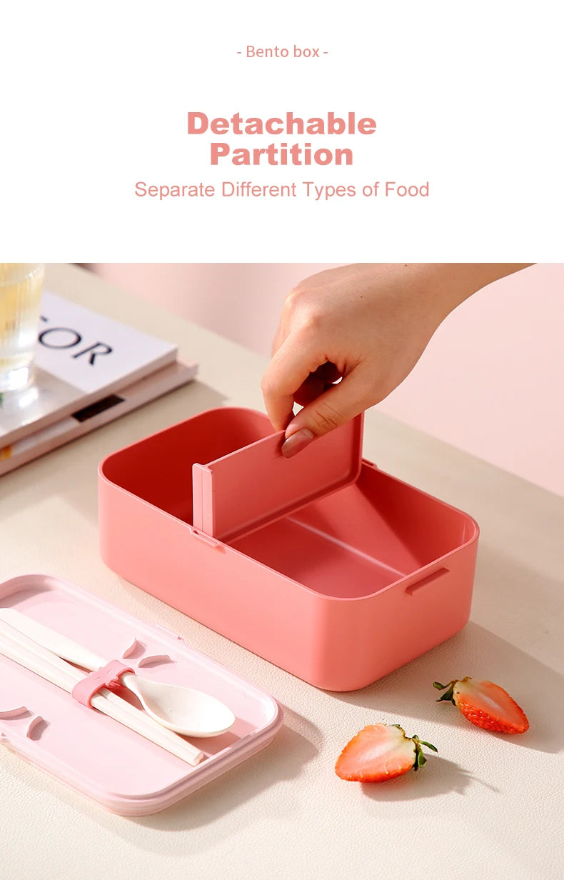 Portable Lunch Box Bamboo Fiber 3in1 Double Layer Bento BOX Microwave Spoon Fork Women Girl School Kid Picnic Lunch Box