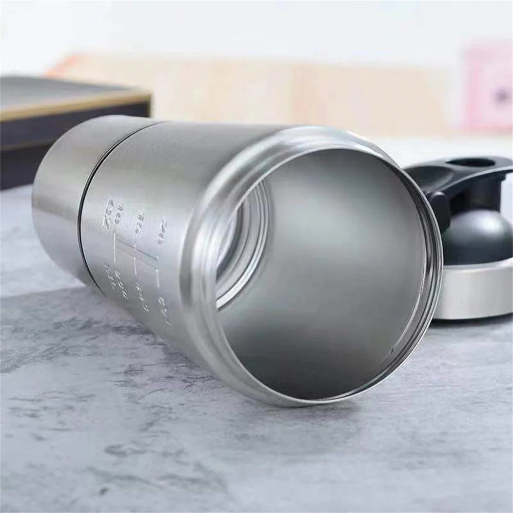 New Stainless Steel Cup Vacuum Mixer Outdoor Drink Kettle Detachable Double Layer Whey Protein Powder Sports Shaker Water Bottle