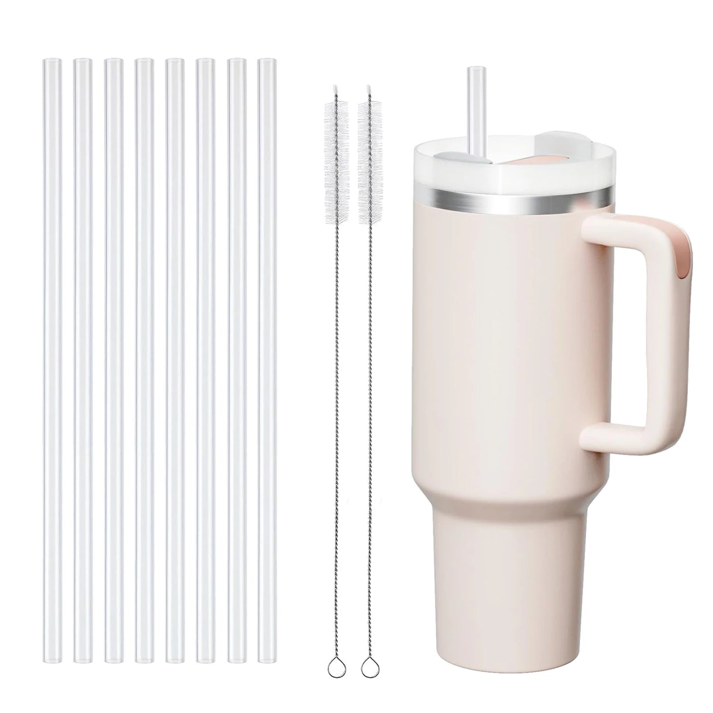 12 Pack Replacement Straws for Stanley 40 oz 30 oz Cup Tumbler, Clear Reusable Plastic Straws, 2 Straw Brushes,for Stanley Cup - Gabriel