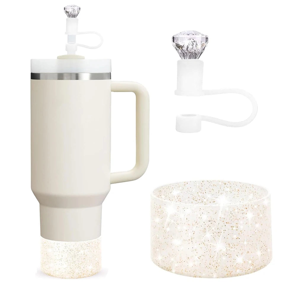 2pcs Accessories for 30oz 40oz Tumbler Cup Including 10mm Diamond Straw Cover and Silicone Glitter Protective Boot for Gift