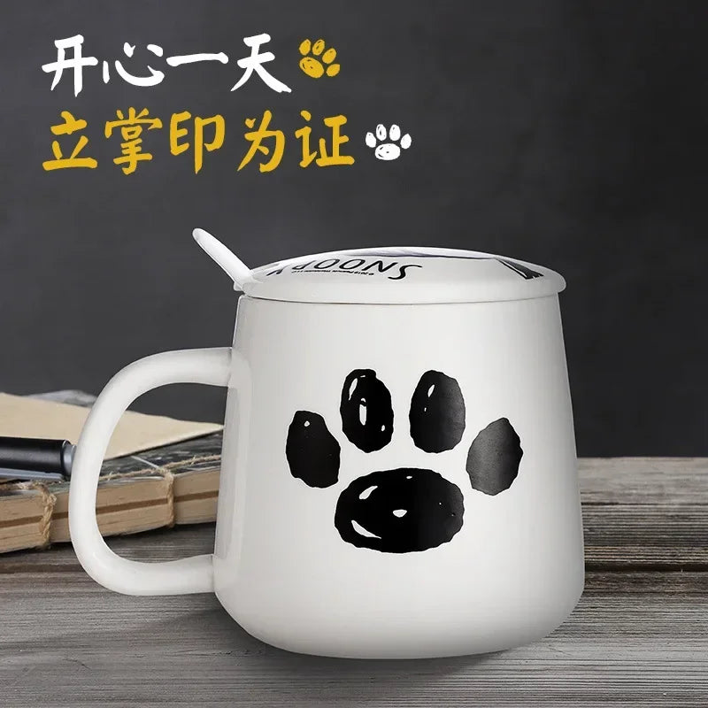 Snoopy Ceramic Mug for Men and Women Creativity with Cover Spoon Cute Coffee Mugs and Cups Kawaii Gifts for Girls Eco Friendly - Gabriel