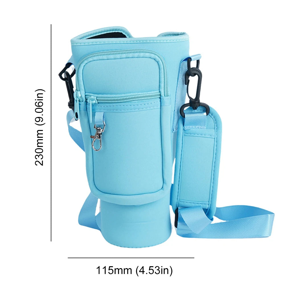 Portable Water Bottle Carrier Bag with Phone Pocket for Stanley 40oz Tumbler with Handle Neoprene Water Bottle Holder Pouch