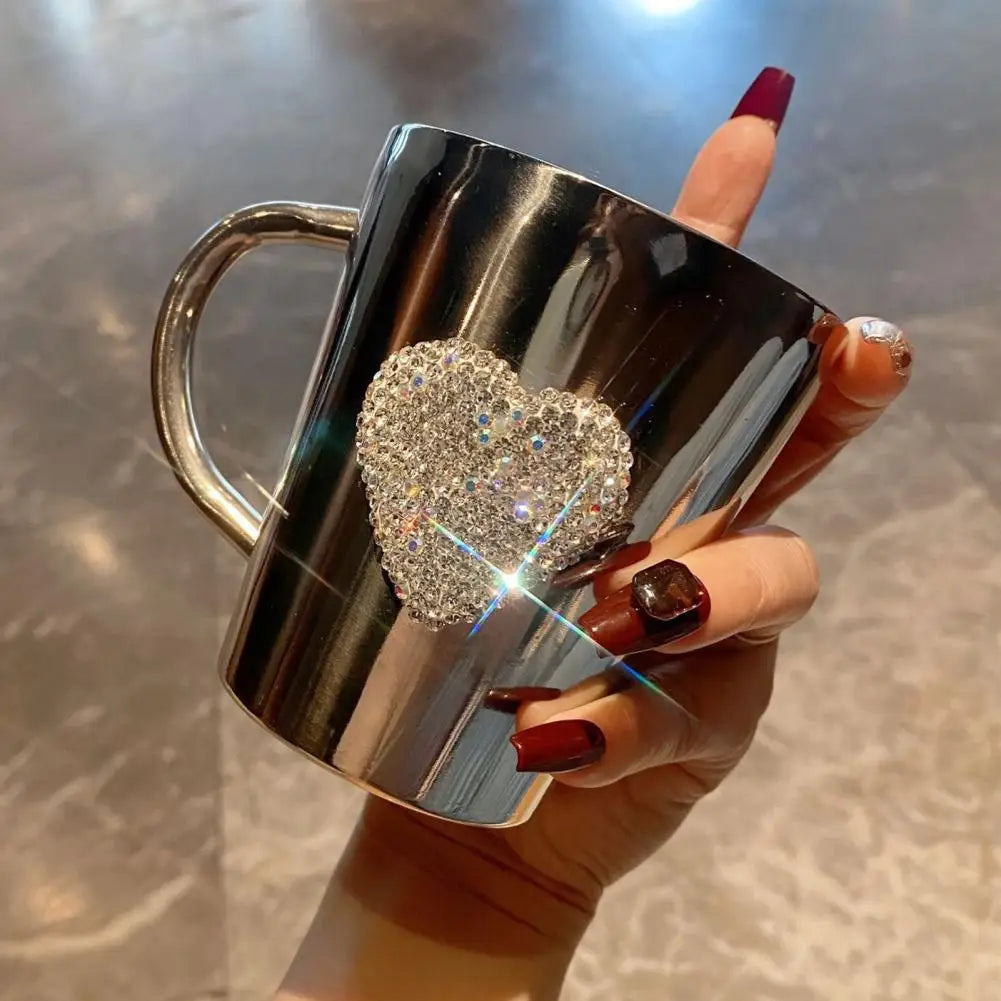 Stainless Steel Coffee Mug with Handle Heart-Shaped Sparkling Water Cup Faux Crystal Coffee & Beer Mug for Hot Beverage Tea - Gabriel