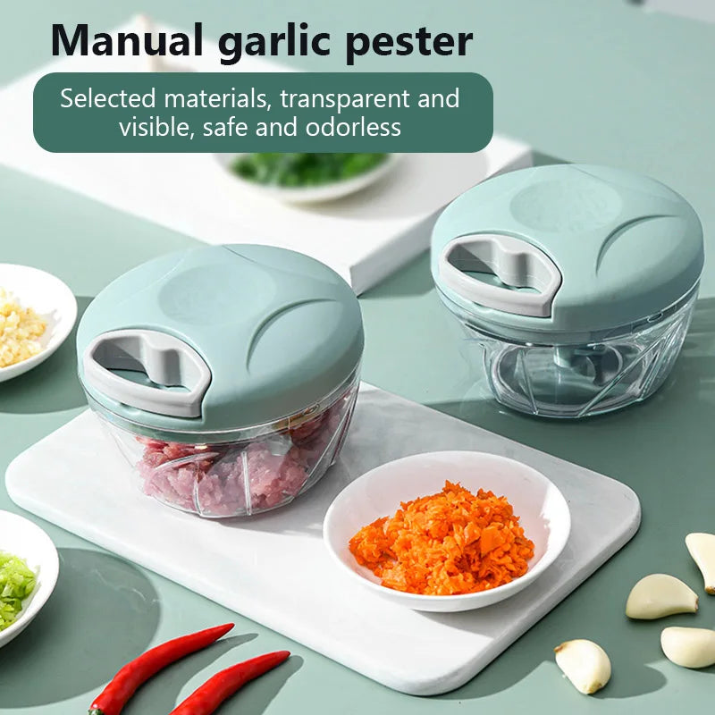 Kitchen Manual Garlic Press 500ml Manual Meat Mincer Garlic Chopper Multi-function Grinding Chopper Food Vegetables Cutter