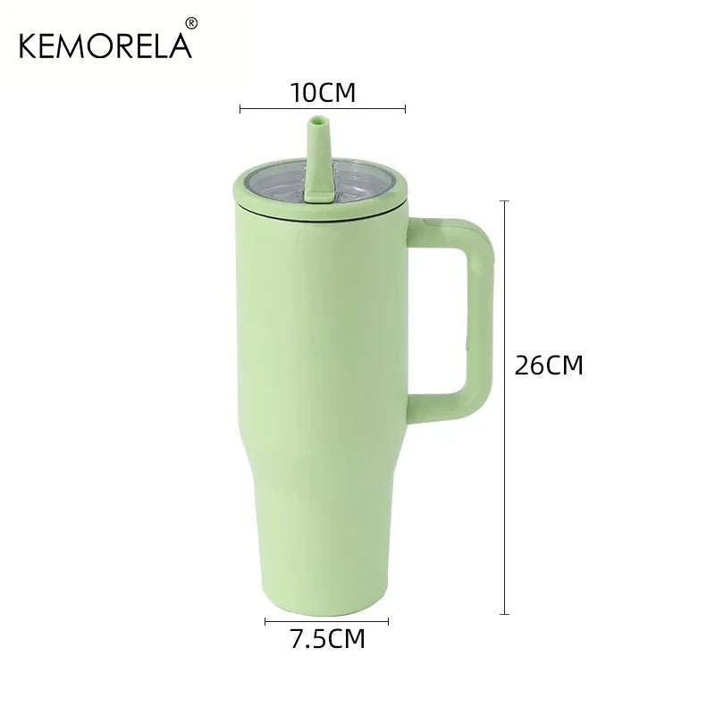 KEMORELA Thermos Cup 40oz Double-Layer Tumbler Ice Cup 1200ML Leak-Proof Foldable Straw Cover Direct Drinking Mouth Car Cup