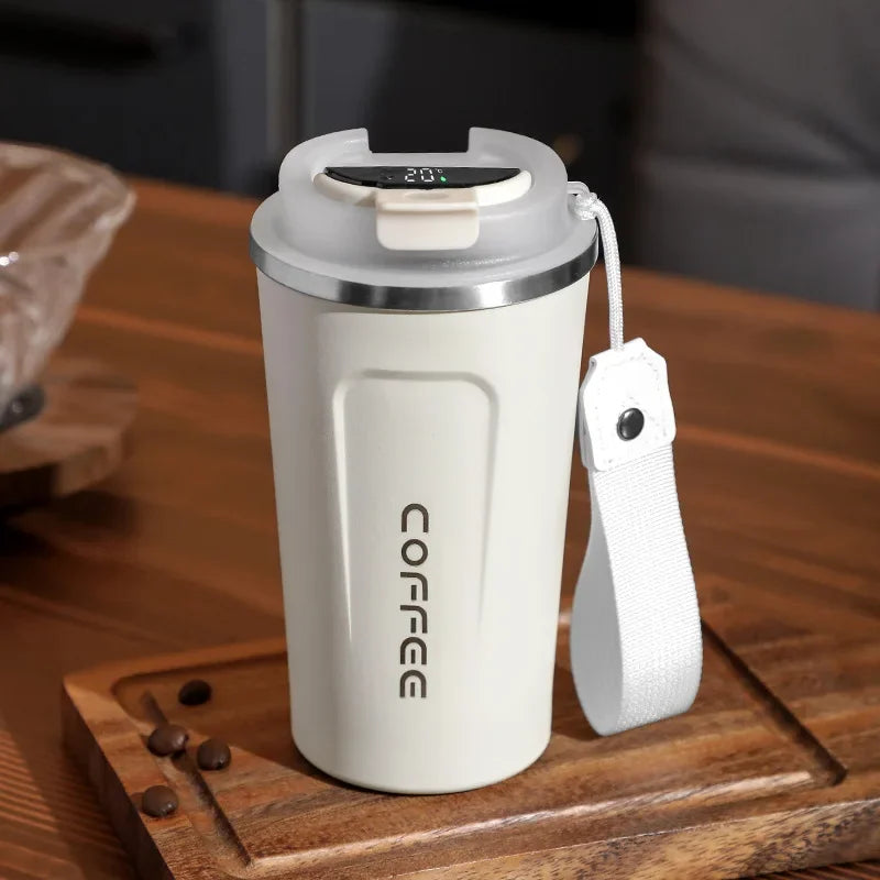 Smart Coffee Tumbler 510ml Stainless Steel Thermos Cup with Portable Rope Intelligent Temperature Display Travel Mug