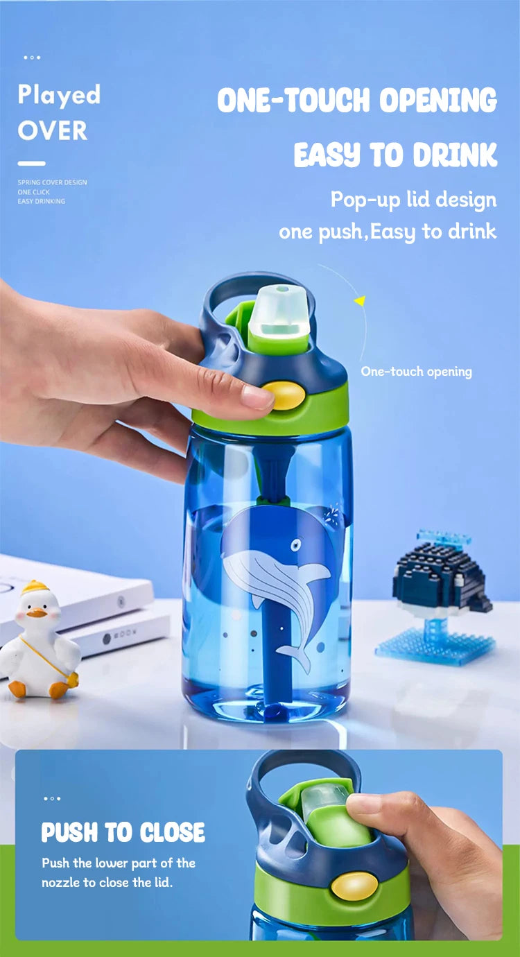 480ml Kids Water Bottle With Straw Kids Water Sippy Cup Children Plastic Bottles Outdoor Drinking Bottle For Students Drinkware