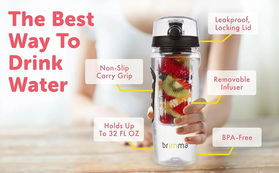 Fruit Infuser Water Bottle 32 oz Large Leak proof Plastic Fruit Infusion Water Bottle for Gym Camping and Travel