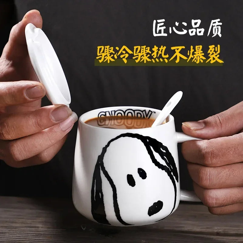 Snoopy Ceramic Mug for Men and Women Creativity with Cover Spoon Cute Coffee Mugs and Cups Kawaii Gifts for Girls Eco Friendly - Gabriel