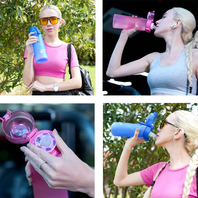 1pc Air Water Bottle With 1pc Random Flavor Pod Sports Fashion Straw Plastic Cup Leak Proof for Outdoor Sports Fitness