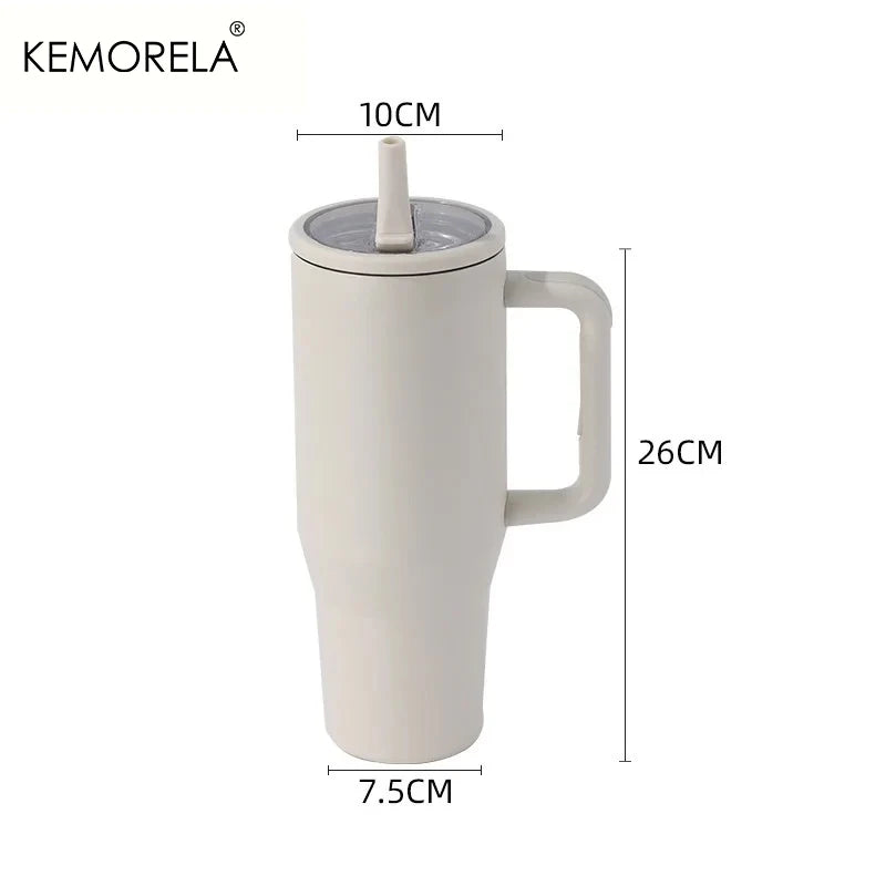 KEMORELA Thermos Cup 40oz Double-Layer Tumbler Ice Cup 1200ML Leak-Proof Foldable Straw Cover Direct Drinking Mouth Car Cup