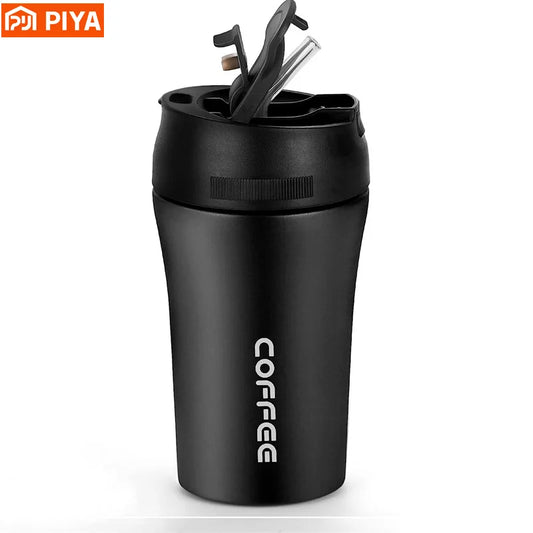 Stainless Steel Insulated Travel Mug with Straw Coffee Tumbler Reusable Double Wall Vacuum Flask Coffee Cup Office Water Bottle