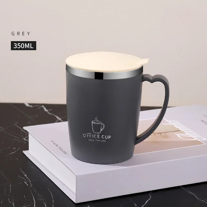 350ml Thermal Coffee Cup Double Wall Stainless Steel Heat Insulated Coffee Milk Mug with Handle and Lid Travel Drinking Tumbler