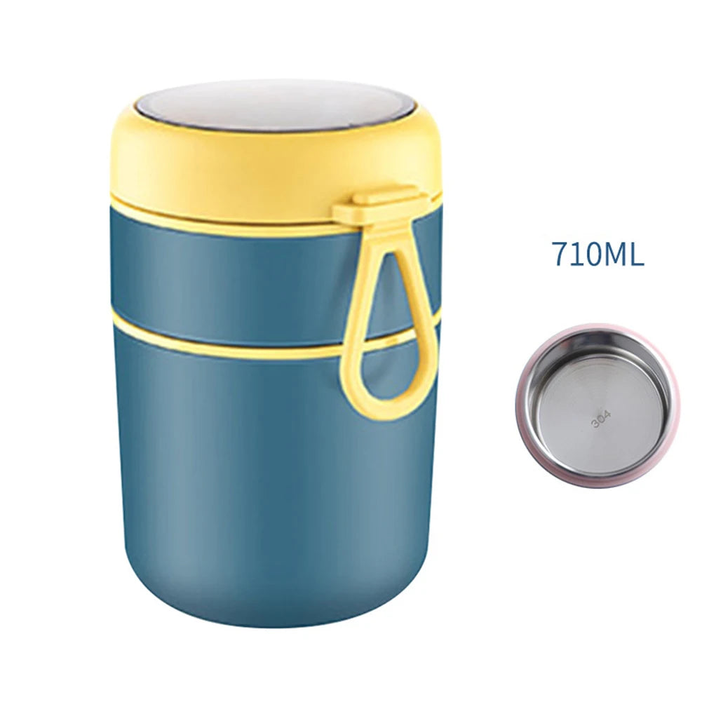 Stainless Steel Insulated Lunch Box Barrel Double-Layer Japanese Soup Cup  Sealed Breakfast Cup With Cover Spoon Bento Box