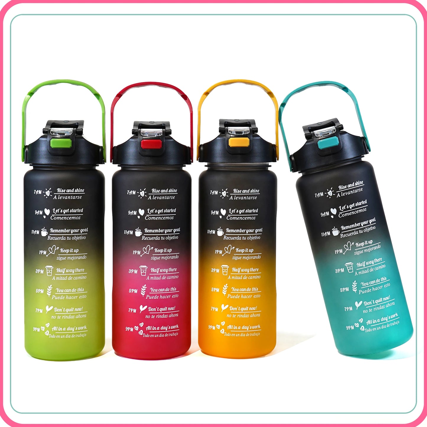 2L Gradient Color Water Bottle Lightweight Plastic Sports Cup with Straw for Hiking and Fitness outdoor