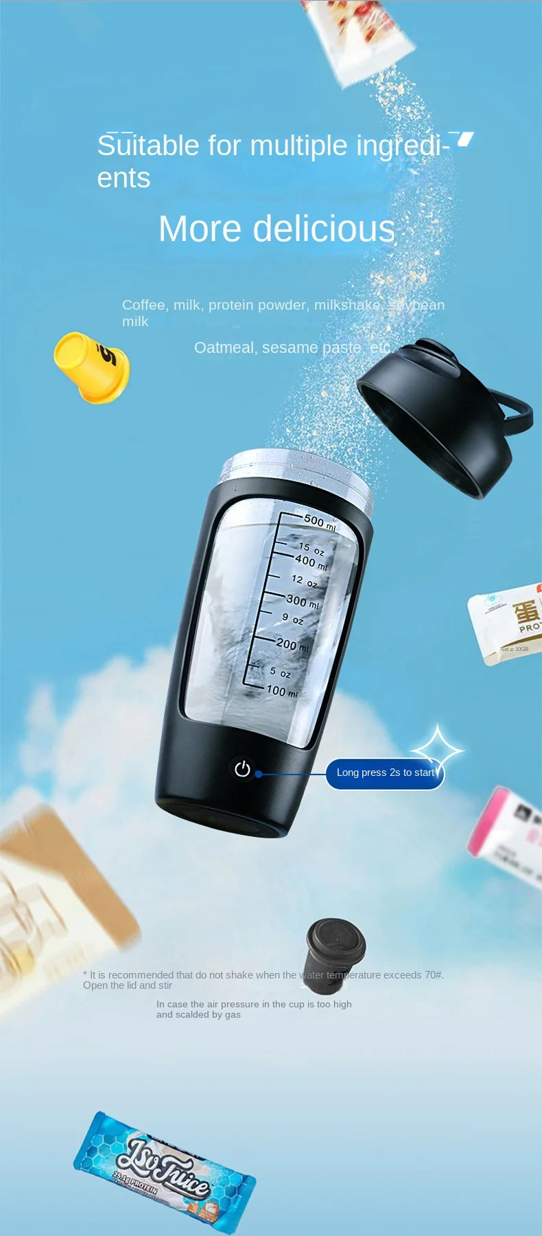 650ml USB Electric Portable Whey Protein Shaker bottle Fully Automatic Stirring Cup Rechargeable Gym BA Free Cocktail Blend