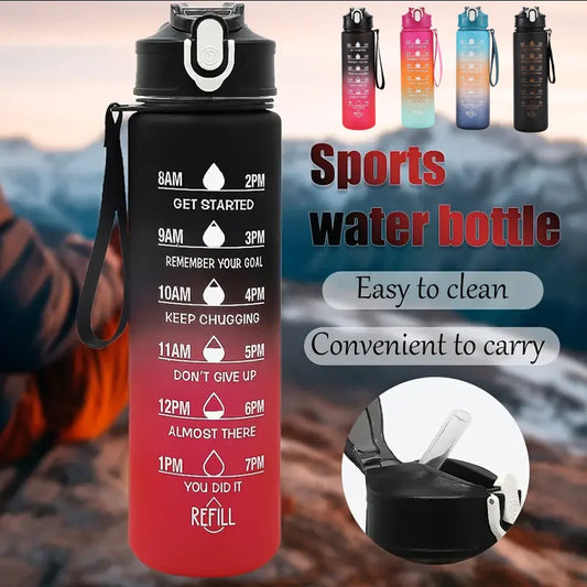 Sport-Wasserflasche mit Strohhalm zur Zeitmessung, auslaufsicherer Klappdeckel zum einfachen Tragen, ideal für Outdoor-Abenteuer