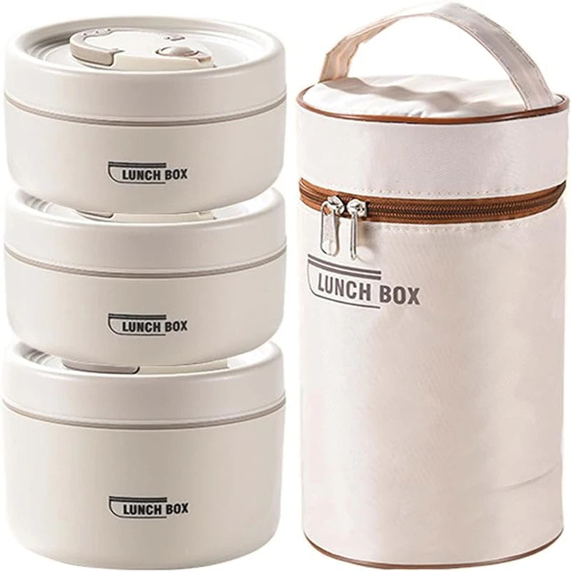 Tragbares, isoliertes Lunchbehälter-Set mit Thermo-Lunchbox, 3 separate, stapelbare Lunchbehälter für Erwachsene und Kinder