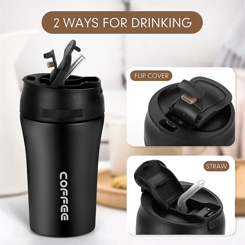 Stainless Steel Insulated Travel Mug with Straw Coffee Tumbler Reusable Double Wall Vacuum Flask Coffee Cup Office Water Bottle