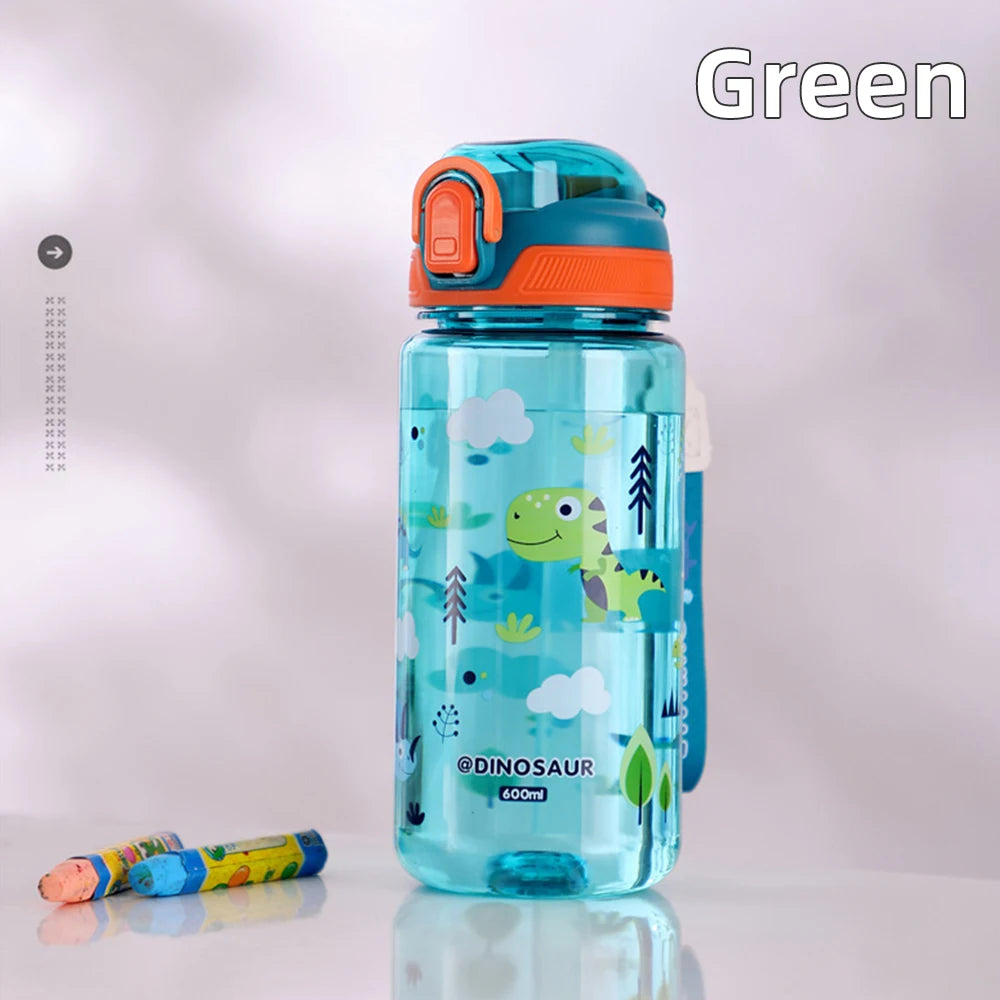 600ml Dinosaur Water Bottle For Kids Water Sippy Cup With Silicone Straw Leakproof Plastic Water Bottles Summer Kids Water Cup