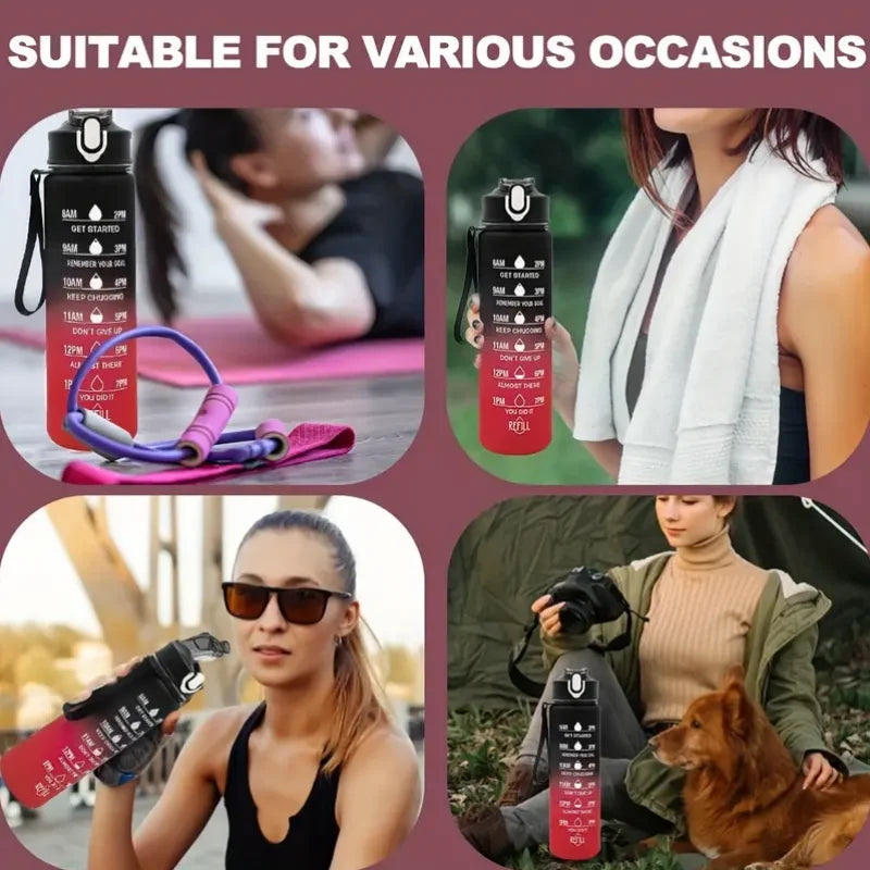 Sports Water Bottle with Time-Tracking Straw Leak Proof Locking Flip Cover for Easy Carry Ideal for Outdoor Adventures