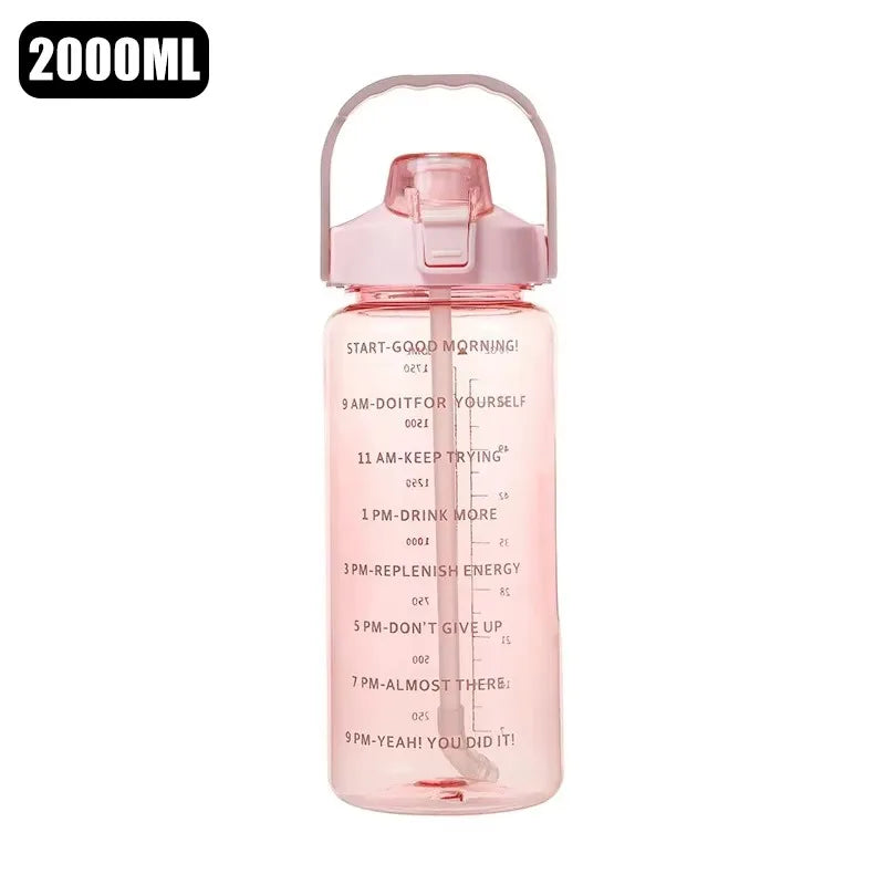 Water Bottle 2 Liter Stay Hydrated Motivated Leakproof Plastic Sport Bottle Reminder Times Sports Outdoor Fitness Office Indoor