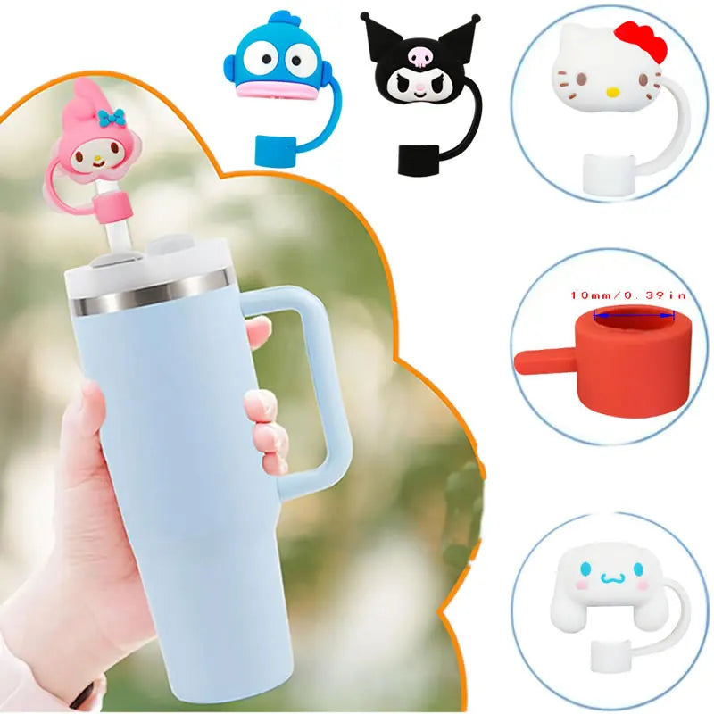 Sanrio Silicone Sealing Straw Plug Cute Hello Kitty Reusable Drinking Dust Cap Plugs Tips Cover Suit Cup Cartoon DIY Accessories