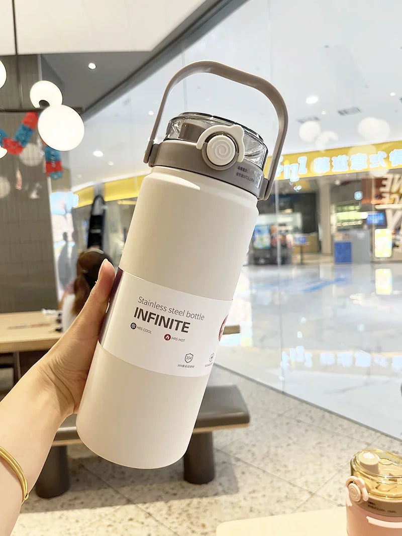 1L/1.2L Thermo Bottle Stainless Steel Large Capacity Vacuum Flask With Straw Tumbler Cold Hot Drinks Thermos Cup Gym Drinkware