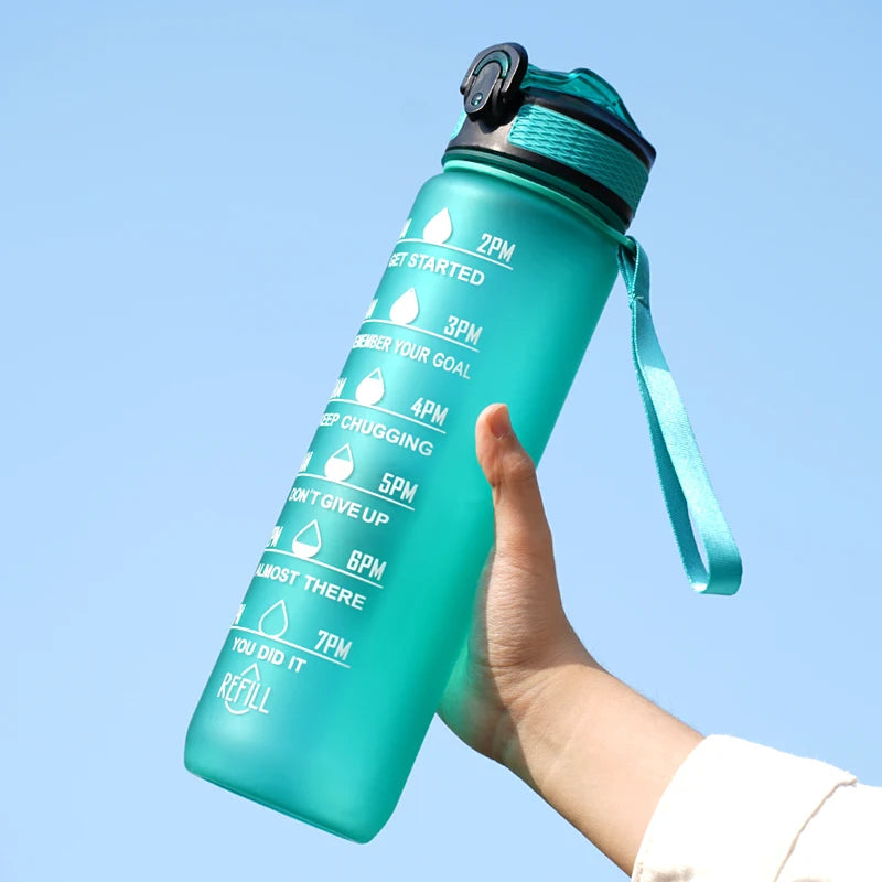 1L Water bottle 12 colors Leak Proof with Time Mark Drink and Straw Motivational Drinking Sports Water Bottle for Outdoor Hiking