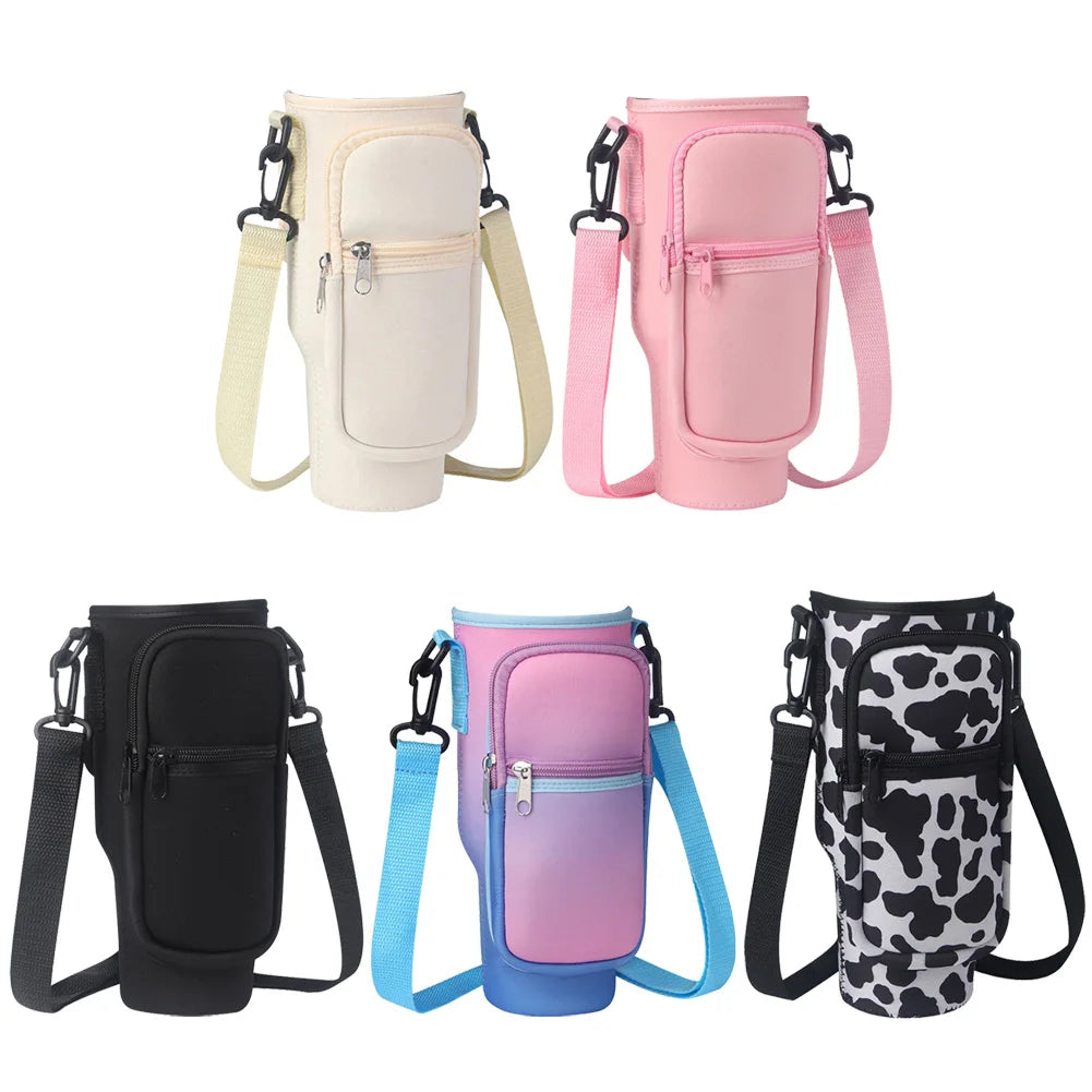 Portable Water Bottle Carrier Bag with Phone Pocket for Stanley 40oz Tumbler with Handle Neoprene Water Bottle Holder Pouch