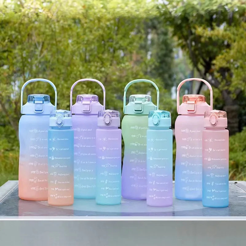 3PCS Sports Water Bottle Gradient Color Plastic Water Cup Large Capacity Portable Gym Fitness Jugs Outdoor Drinking Kettle