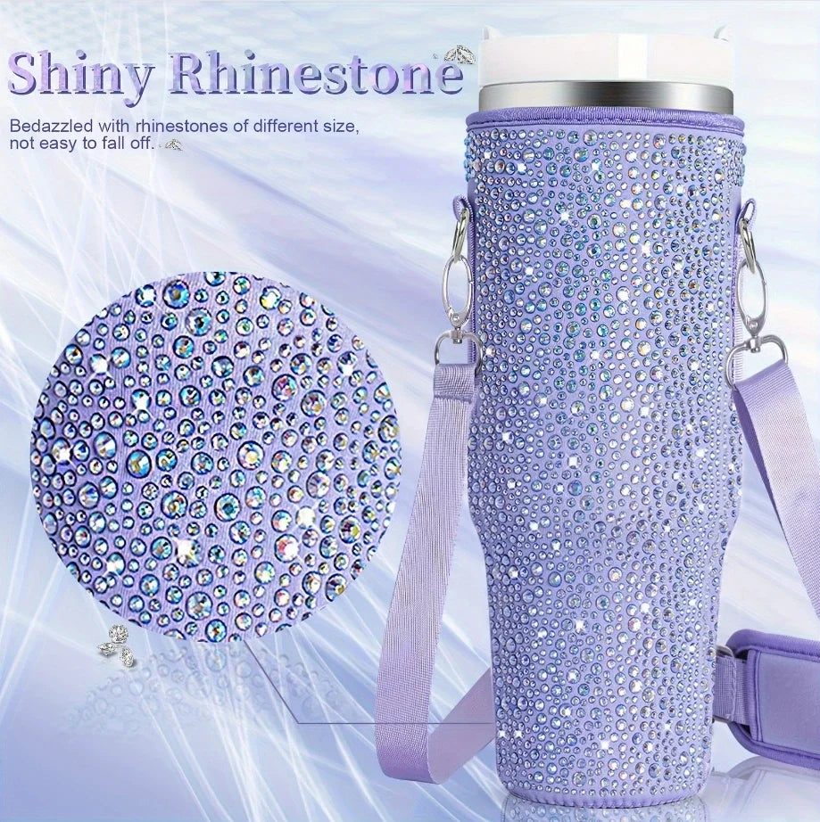 6 Farben glänzende Strass Lanyard Tasse Schutzhülle Tasche Vakuumflasche kompatibel für Stanley 40oz Zubehör Fahrzeug