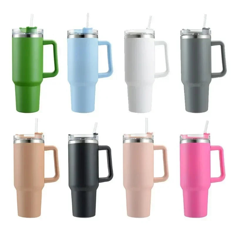 40oz Edelstahl-Wasserflasche mit Griffdeckel Stroh Vakuum-Thermosbecher Auto Kaffeebecher personalisierter Becher