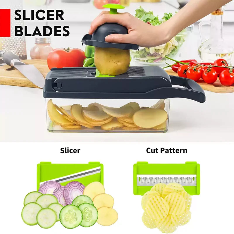 Multifunctional vegetable chopper 14/16 in one chopper handle food grate chopper kitchen vegetable slicer dicing machine cutting