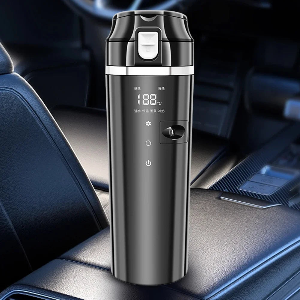 12V/24V Car Heating Cup Digital LCD Display Electric Kettle Stainless Steel Car Heated Smart Mug 500ML Coffee Milk Heated Kettle