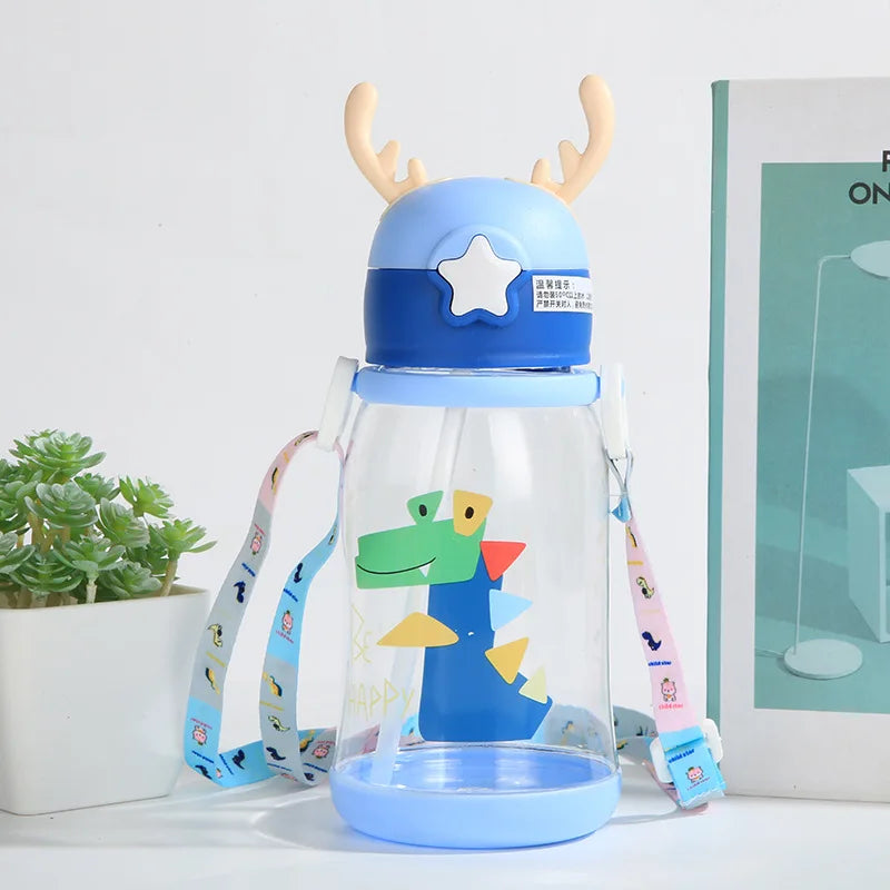 1pc 600ml Kids Water Sippy Cup Antler Creative Cartoon Baby Cups with Straws Leakproof Water Bottles Outdoor Childrens Cup - Gabriel