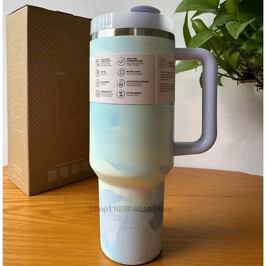 Tasse Isotherme Grande Capacité Acier Inox - Poignée Silicone, Couvercle Paille