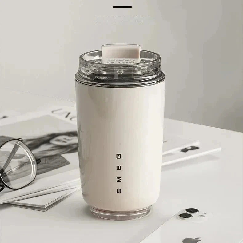 SMEG Milk White Beverage Cup Travel Portable Drinking Cup Stainless Steel Vacuum Leak proof 240ML Coffee Thermos