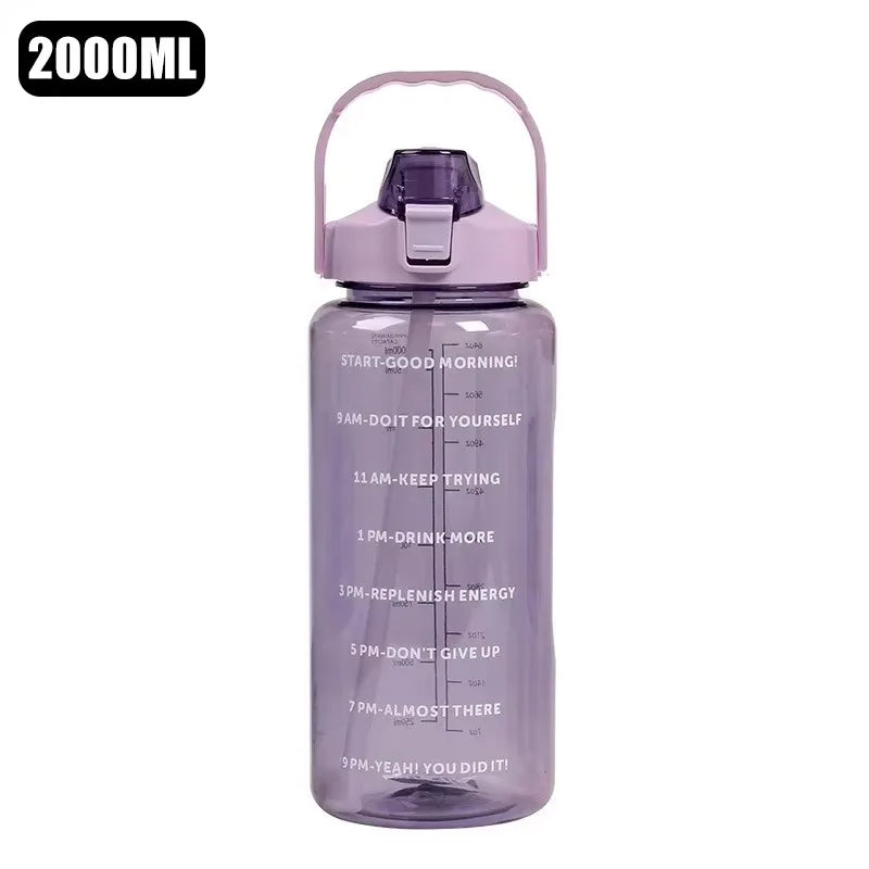 Water Bottle 2 Liter Stay Hydrated Motivated Leakproof Plastic Sport Bottle Reminder Times Sports Outdoor Fitness Office Indoor